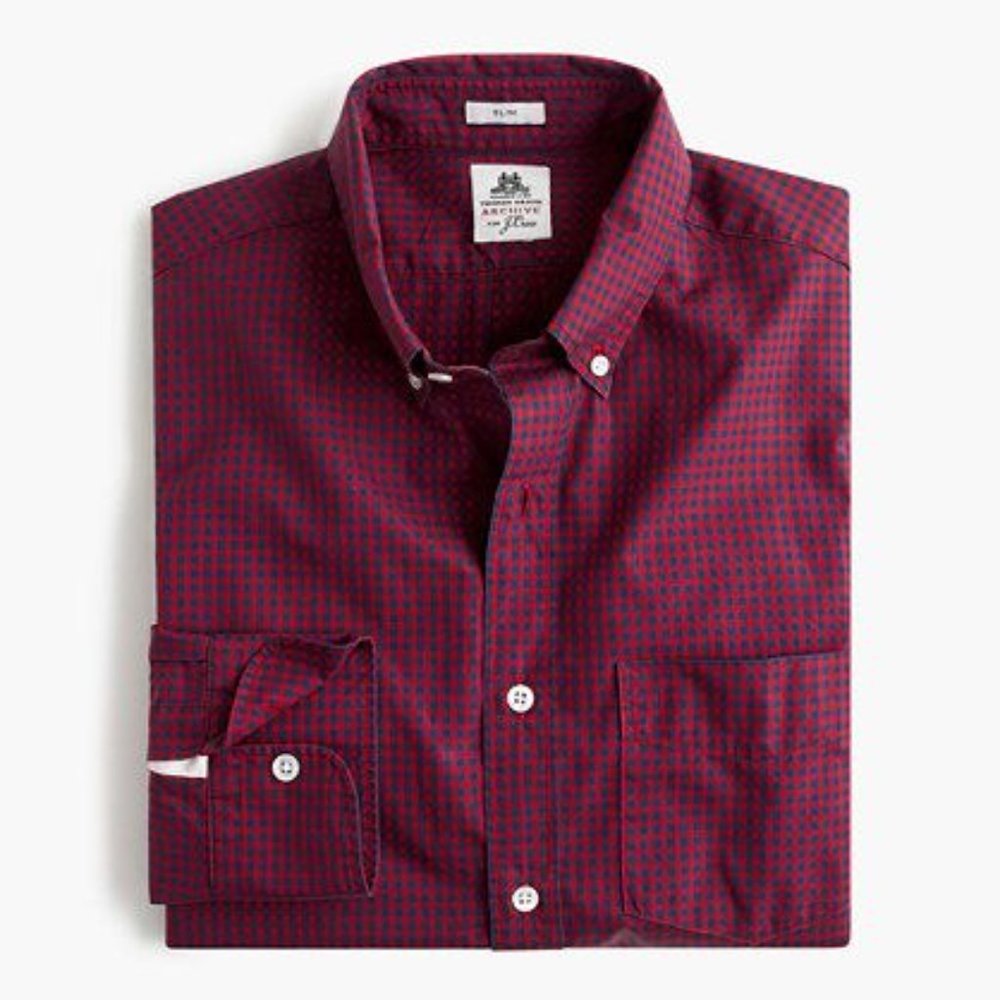 SLIM THOMAS MASON J.CREW SHIRT RED GINGHAM LARGE